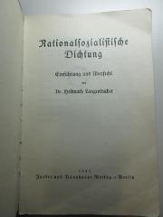 10 X 441 : Nationalsozialistische Dichtung : Einführung und Übersicht (1935)