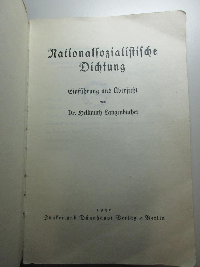 10 X 441 : Nationalsozialistische Dichtung : Einführung und Übersicht (1935)