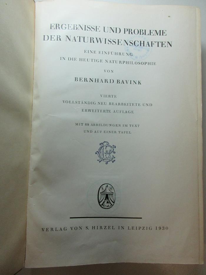1 S 24&lt;4&gt; : Ergebnisse und Probleme der Naturwissenschaften : eine Einführung in die heutige Naturphilosophie (1930)