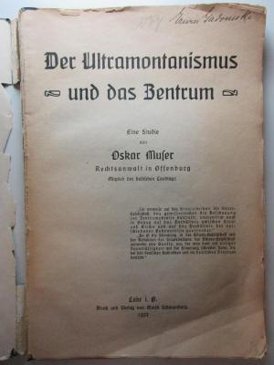 5 X 327 : Der Ultramontanismus und das Zentrum : eine Studie (1907)