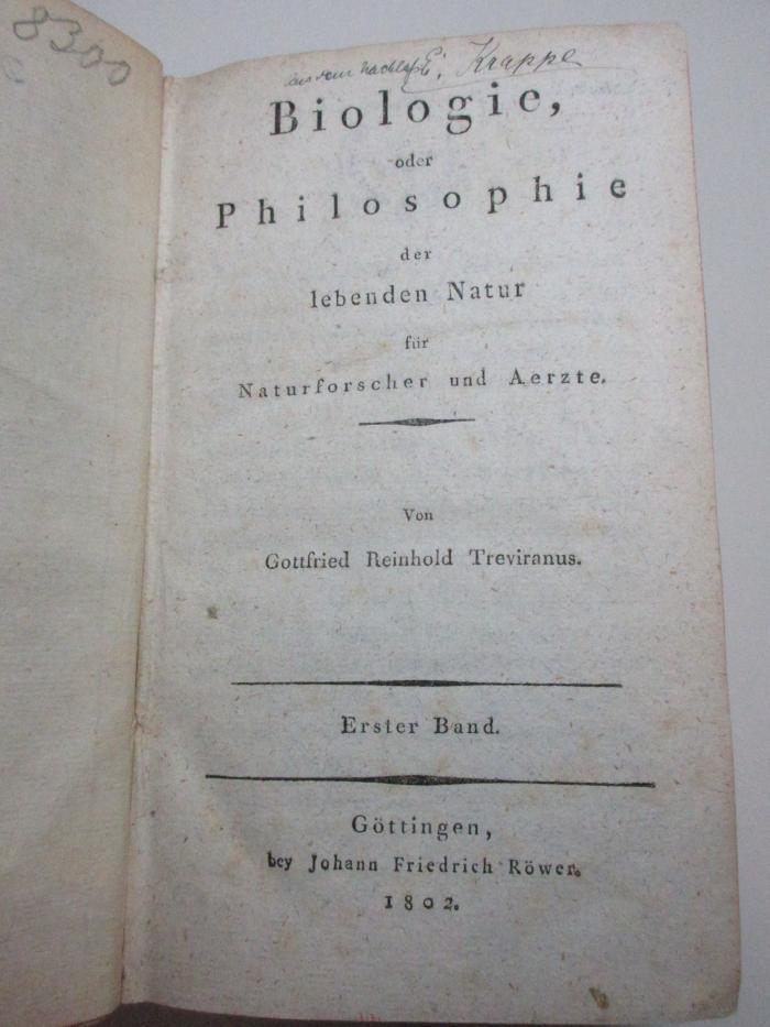 1 S 75-1 : Biologie, oder Philosophie der lebenden Natur für Naturforscher und Ärzte (1802)