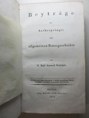 1 S 70 : Beytraege zur Anthropologie und allgemeinen Naturgeschichte (1812)