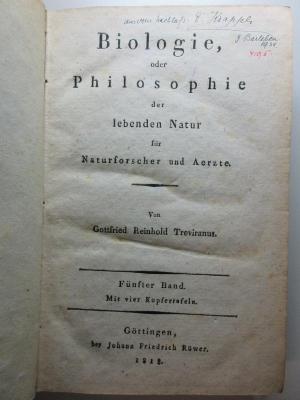 1 S 75-5 : Biologie, oder Philosophie der lebenden Natur für Naturforscher und Ärzte (1818)