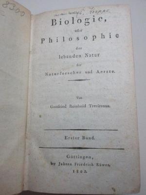 1 S 75-1 : Biologie, oder Philosophie der lebenden Natur für Naturforscher und Ärzte (1802)
