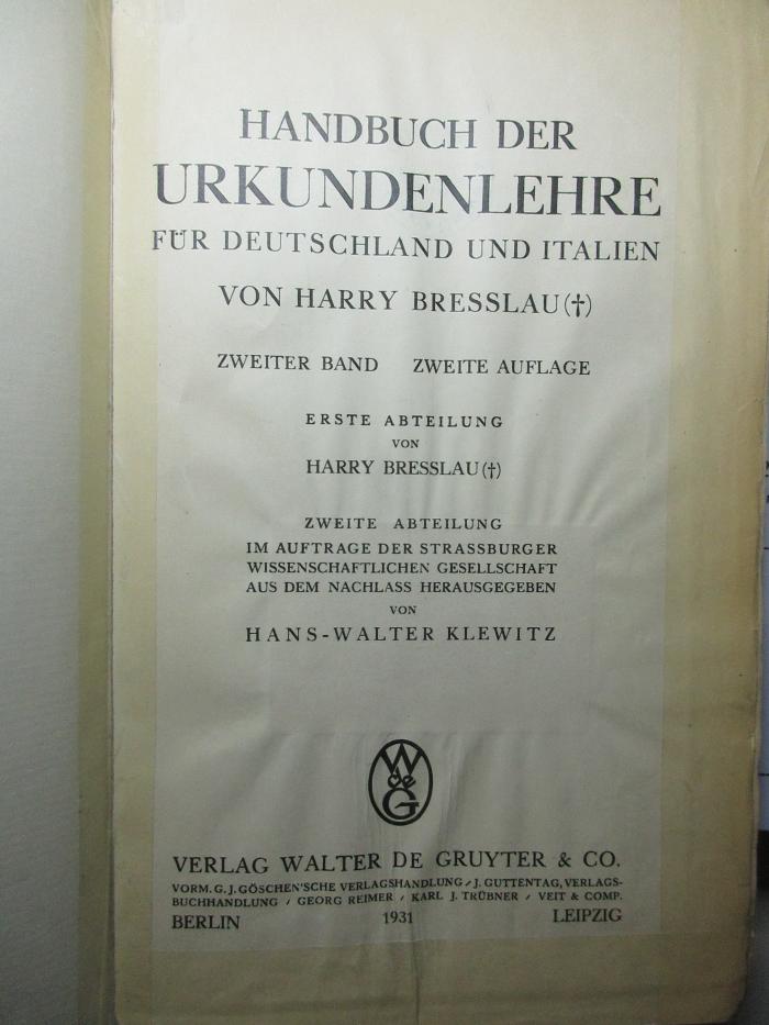 2 A 171&lt;2&gt;-2 : Handbuch der Urkundenlehre für Deutschland und Italien (1931)