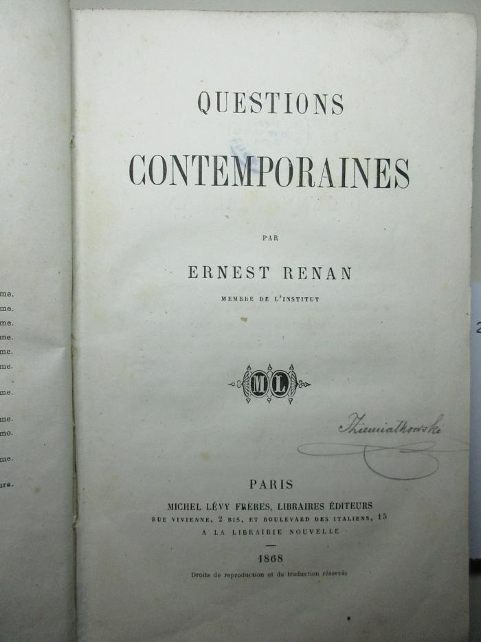 2 A 211 : Questions contemporaines (1868)