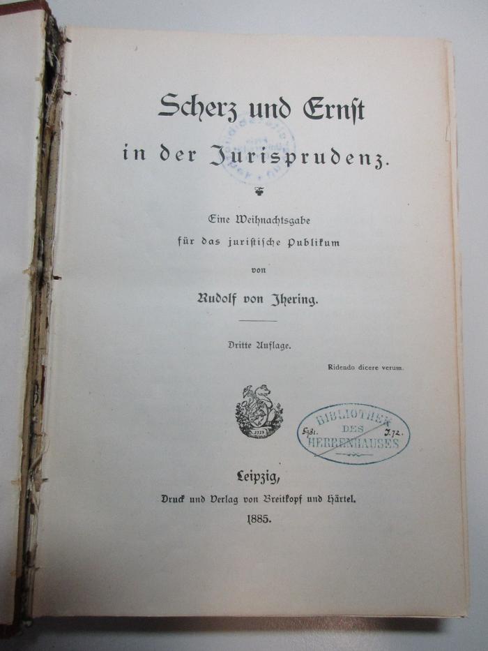 2 C 441&lt;3&gt; : Scherz und Ernst in der Jurisprudenz : eine Weihnachtsgabe für das juristische Publikum (1885)