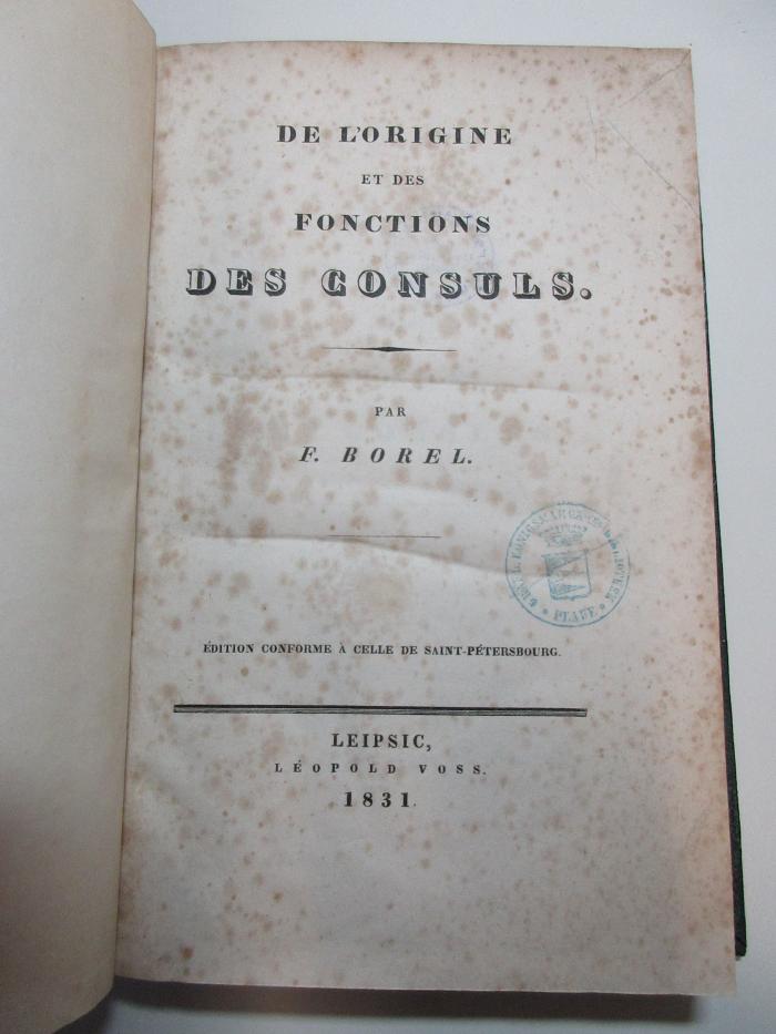 2 C 93 : De l'Origine et des functions des consuls (1831)