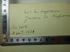 - (Klenze, Camillo von), Von Hand: Ortsangabe, Datum, Widmung; 'Mit den [herzlichsten]
Grüssen des Verfassers
New York
[August] 1926'. 