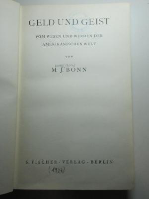 11 F 187 : Geld und Geist : vom Wesen und Werden der amerikanischen Welt (1927)