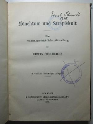 11 B 105&lt;2&gt; : Mönchtum und Sarapiskult : eine religionsgeschichtliche Abhandlung (1903)
