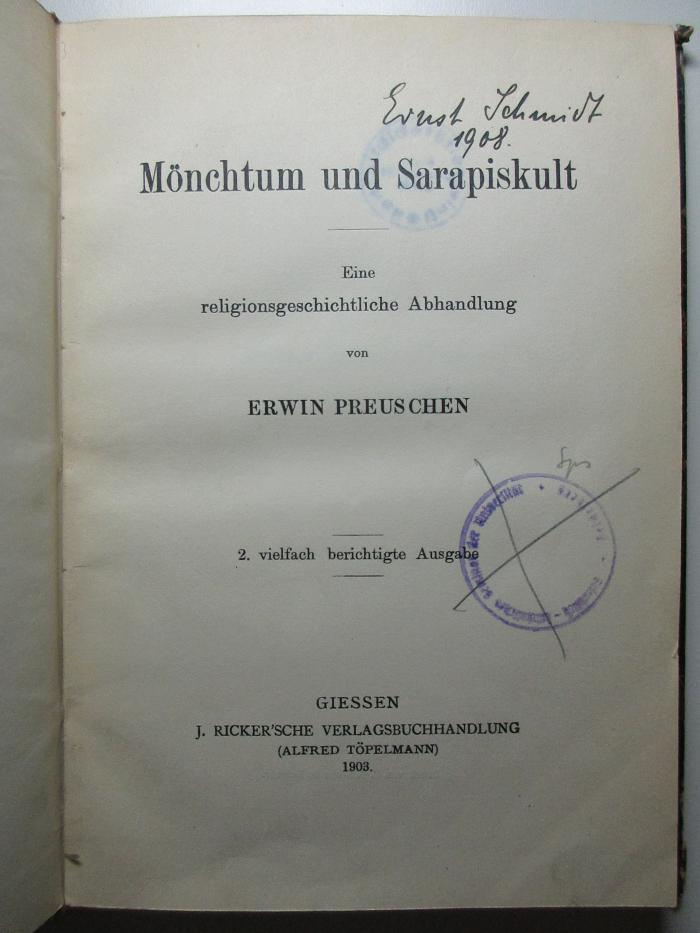 11 B 105&lt;2&gt; : Mönchtum und Sarapiskult : eine religionsgeschichtliche Abhandlung (1903)