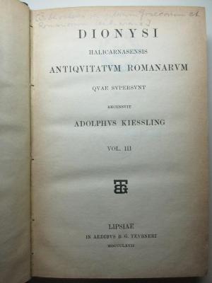 11 K 59-3 : Halicarnasensis antiquitatum Romanarum quae supersunt (1867)