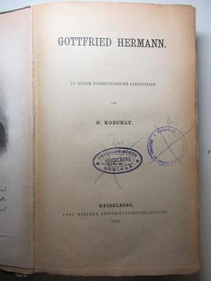 11 K 63 : Gottfried Hermann : zu seinem hundertjährigen Geburtstage (1874)