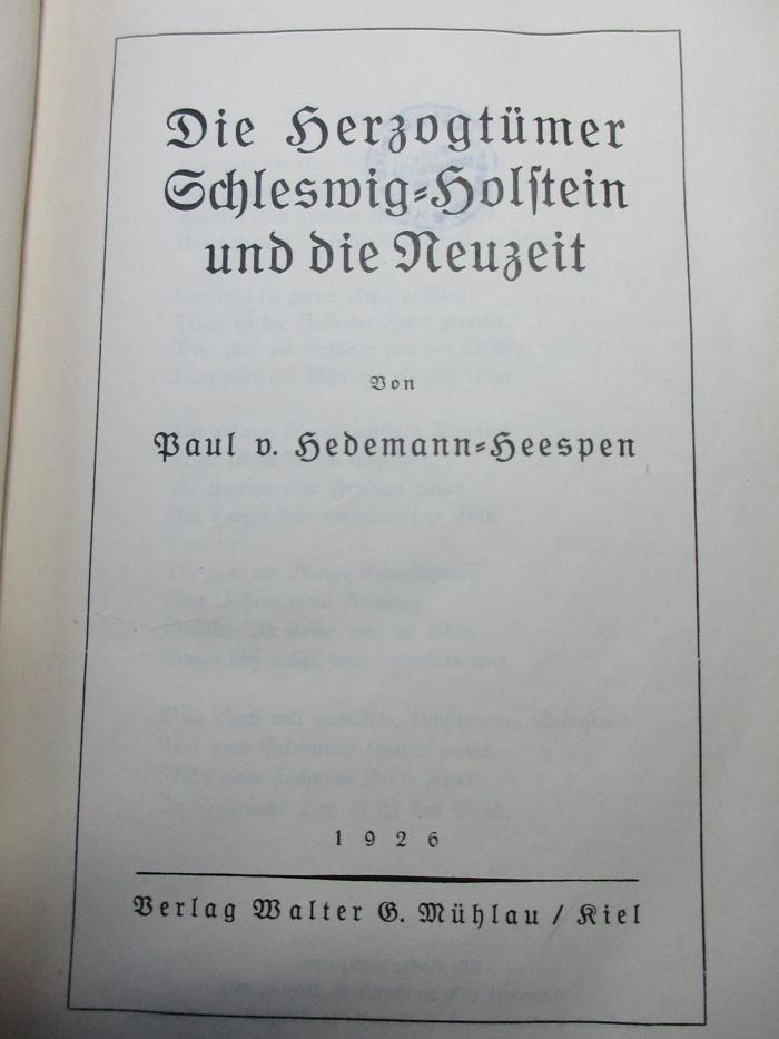 11 F 390 : Die Herzogtümer Schleswig-Holstein und die Neuzeit (1926)