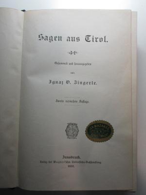 15 L 479&lt;2&gt; : Sagen aus Tirol (1891)