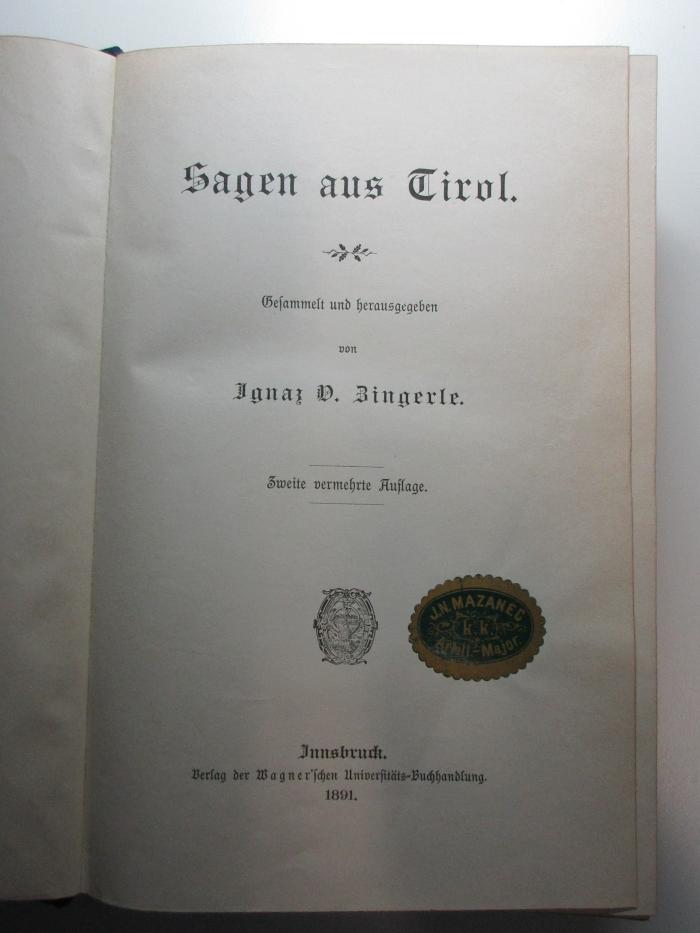 15 L 479&lt;2&gt; : Sagen aus Tirol (1891)