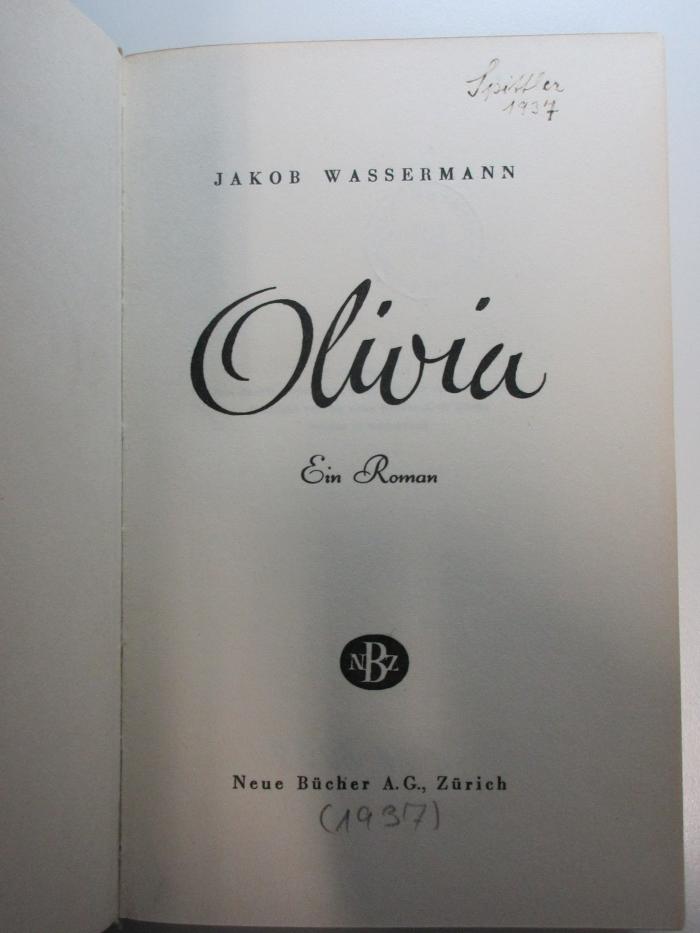 15 L 509 : Olivia : ein Roman (1937)