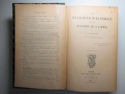 16 B 319&lt;2&gt; : Les religions d'autorité et la religion de l'esprit (1904)