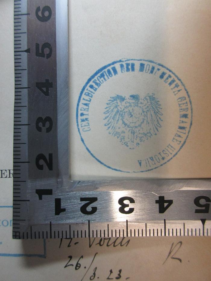 16 B 395 : Petrus Diaconus und die Monte Cassineser Fälschungen : ein Beitrag zur Geschichte des italienischen Geisteslebens im Mittelalter (1909);- (Holder-Egger, O.), Stempel: Name, Wappen; 'Generaldirection der Monumenta Germaniae Historica'. 