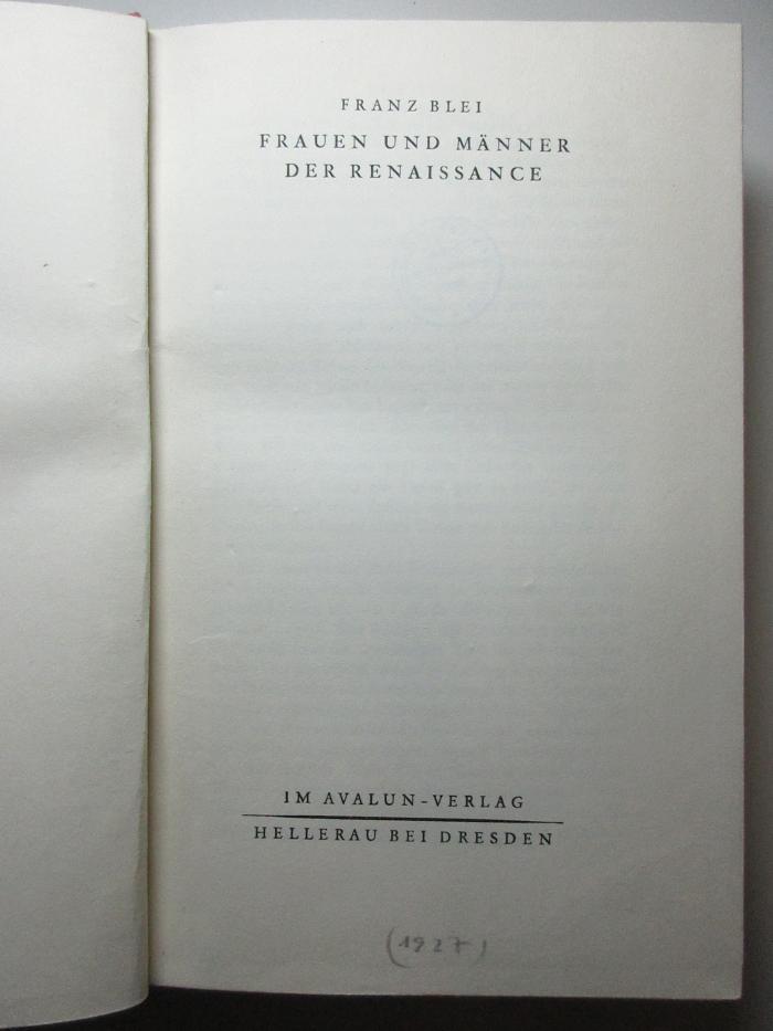 16 L 473 : Frauen und Männer der Renaissance (1927)