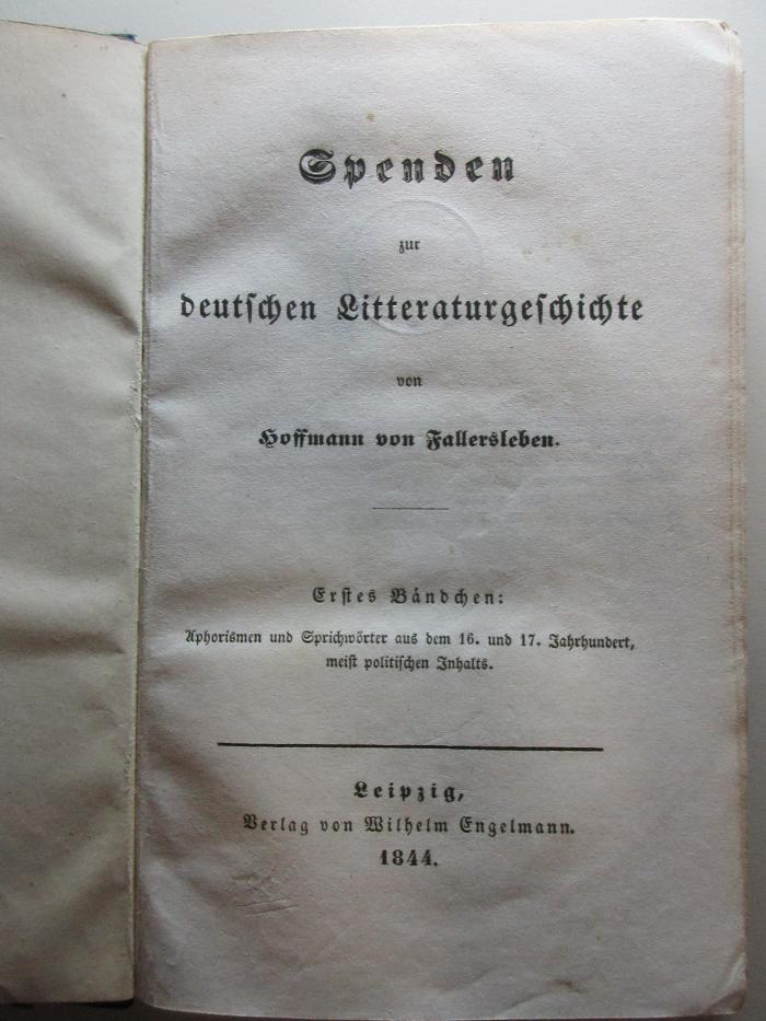 16 L 170-1/2 : Aphorismen und Sprichwörter aus dem 16. und  17. Jahrhundert, meist politischen Inhalts (1844)