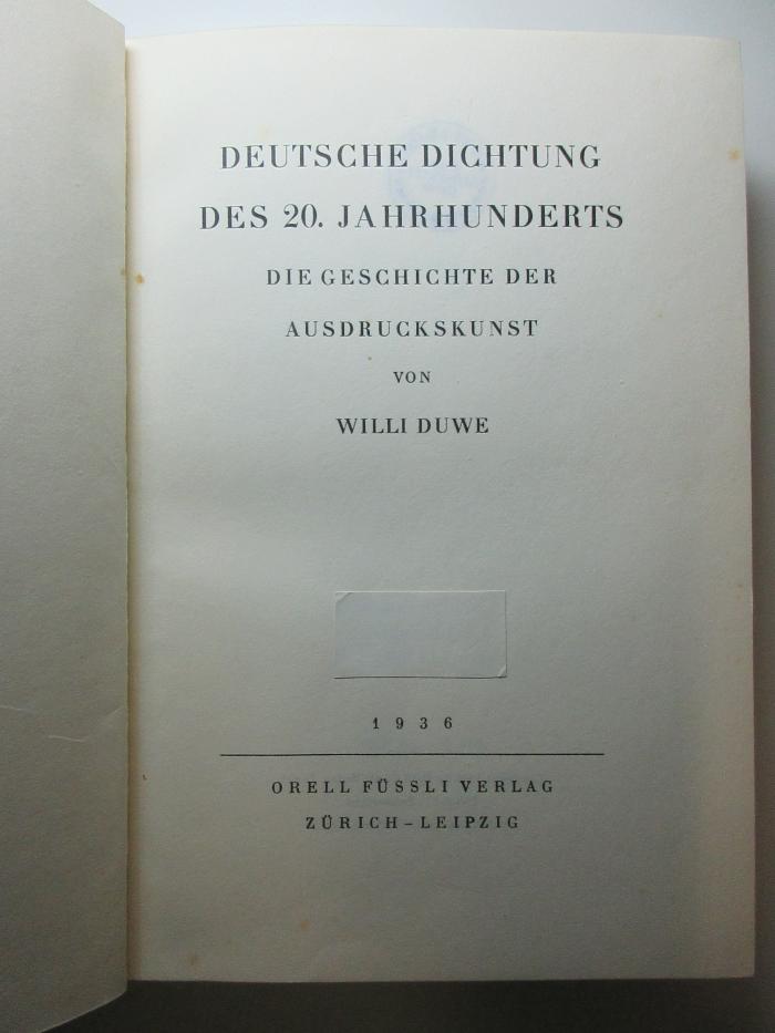 11 L 409 : Deutsche Dichtung des 20. Jahrhunderts : die Geschichte der Ausdruckskunst (1936)