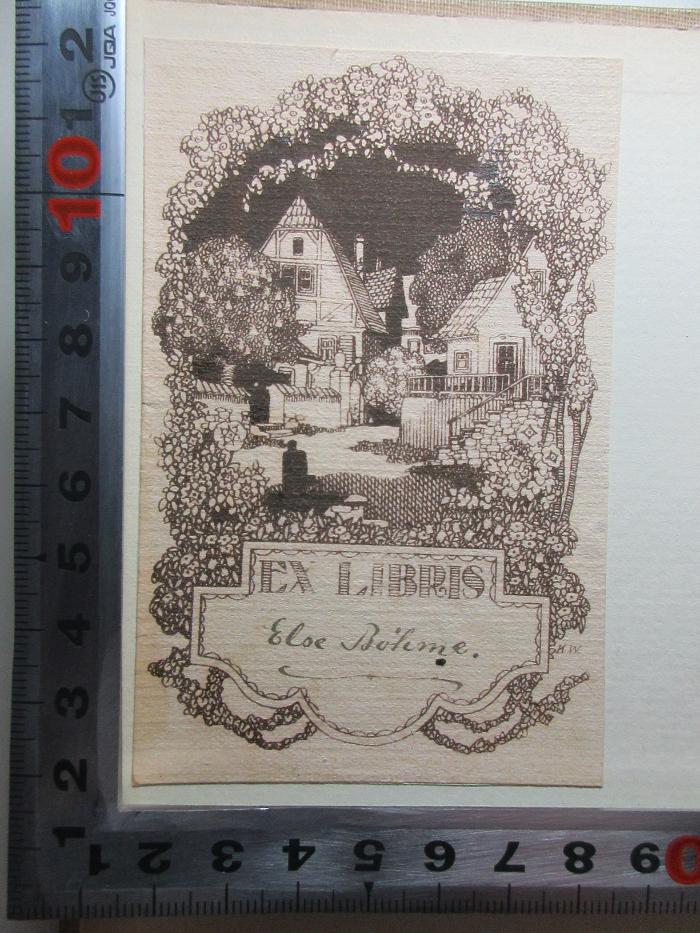 - (Böhme, Else), Etikett: Exlibris, Name, Exlibris, Abbildung; 'Ex libris
Else Böhme.[handschriftlich]'. ;16 L 350<a> : Die Karschin : Friedrichs des Großen Volksdichterin : ein Leben in Briefen (1933)</a>