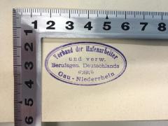 - (Verband der Hafenarbeiter und verw. Berufsgen. Deutschlands Gau-Niederrhein), Stempel: Name; 'Verband der Hafenarbeiter und verw. Berufsgen. Deutschlands Gau-Niederrhein'. 