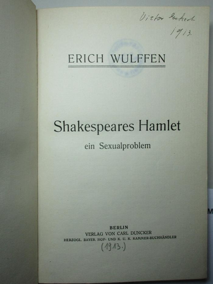 11 M 162 : Shakespeares Hamlet : ein Sexualproblem (1913)