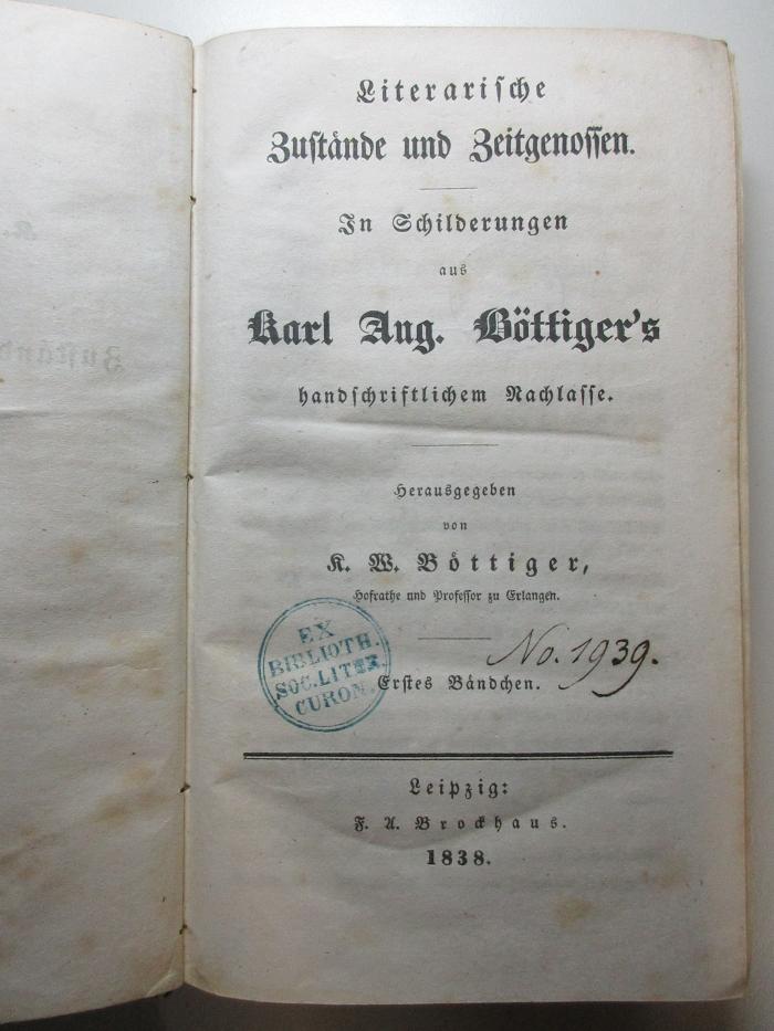 16 L 481-1/2 : In Schilderungen aus Karl Aug. Böttiger's handschriftlichem Nachlasse (1838)