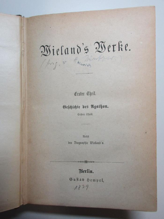 17 L 176-1/3 : Geschichte des Agathon : nebst der Biographie Wieland's (1879)