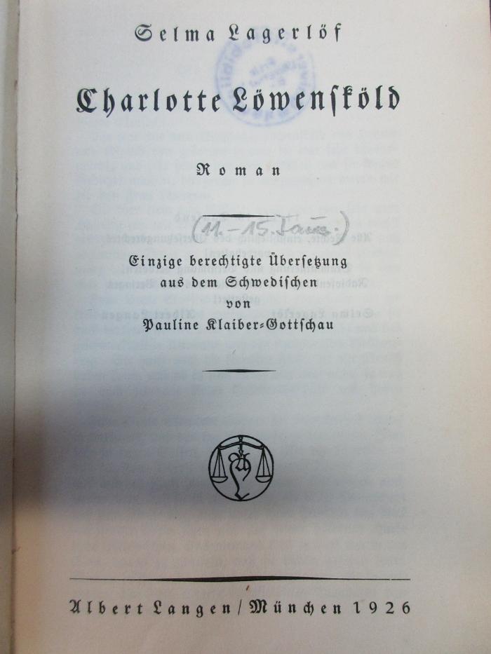 11 Q 49&lt;11&gt; : Charlotte Löwensköld : Roman (1926)