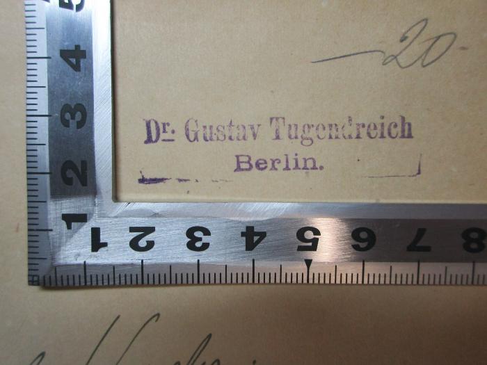 - (Tugendreich, Gustav), Stempel: Name, Ortsangabe; 'Dr. Gustav Tugendreich
Berlin.'. ;11 X 114&lt;2&gt; : Vorlesungen über Shakespeare's Hamlet gehalten an der Universität zu Berlin (1893)