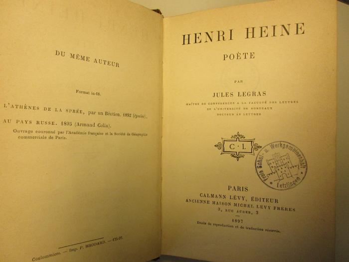 17 L 390 : Henri Heine, poète (1897)