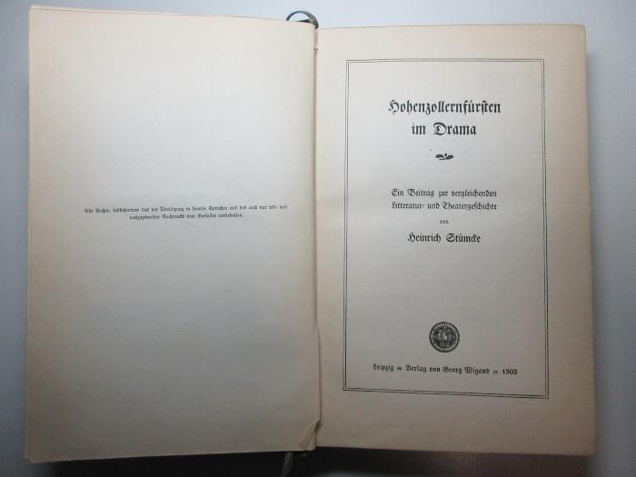 17 L 270 : Hohenzollernfürsten im Drama : ein Beitrag zur vergleichenden Litteratur- und Theatergeschichte (1903)