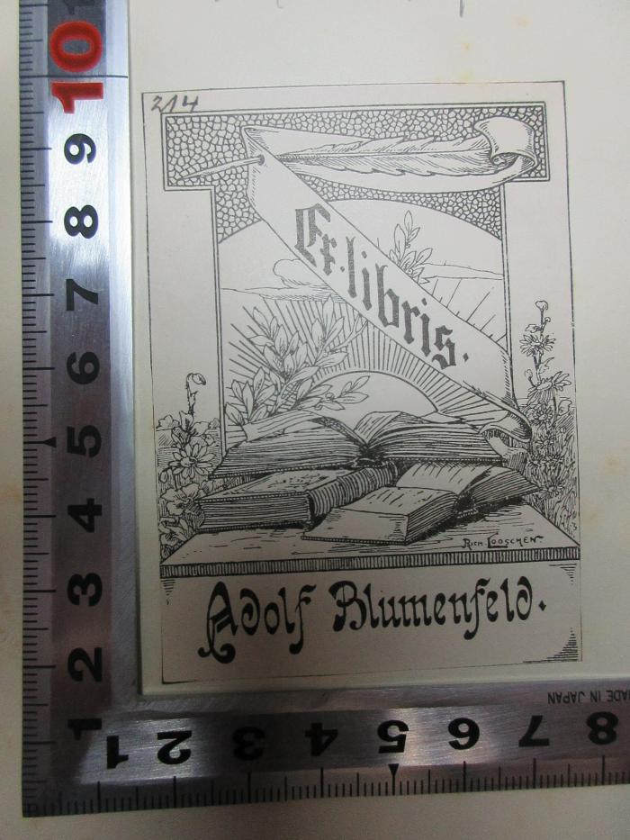 - (Blumenfeld, Adolf), Etikett: Exlibris, Name, Abbildung; 'Ex libris
Adolf Blumenfeld.'. ;11 X 349&lt;5&gt; : Der tote Löwe : Drama in 4 Aufzügen (1904)