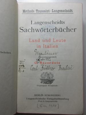 11 X 541 : Land und Leute in Italien : Methode Toussaint-Langenscheidt (1910)