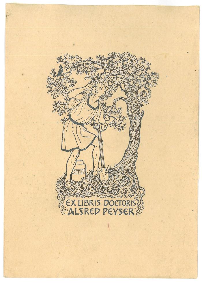 Exlibris-Nr. 483;- (Peyser, Alfred), Etikett: Exlibris, Name, Berufsangabe/Titel/Branche, Abbildung; 'Ex Libris Doctoris Alfred Peyser'.  (Prototyp)