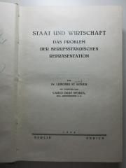 12 C 190 : Staat und Wirtschaft : das Problem der berufsständischen Repräsentation (1934)