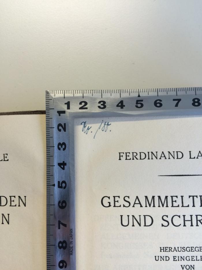 B 976 / 3 b : Gesammelte Reden und Schriften. 
Die Agitation für den Allgemeinen Deutschen Arbeiterverein das Jahr 1863, Polemik (1919);- (Klimke, Herbert), Von Hand: Signatur, Nummer; 'No. 180.'. 