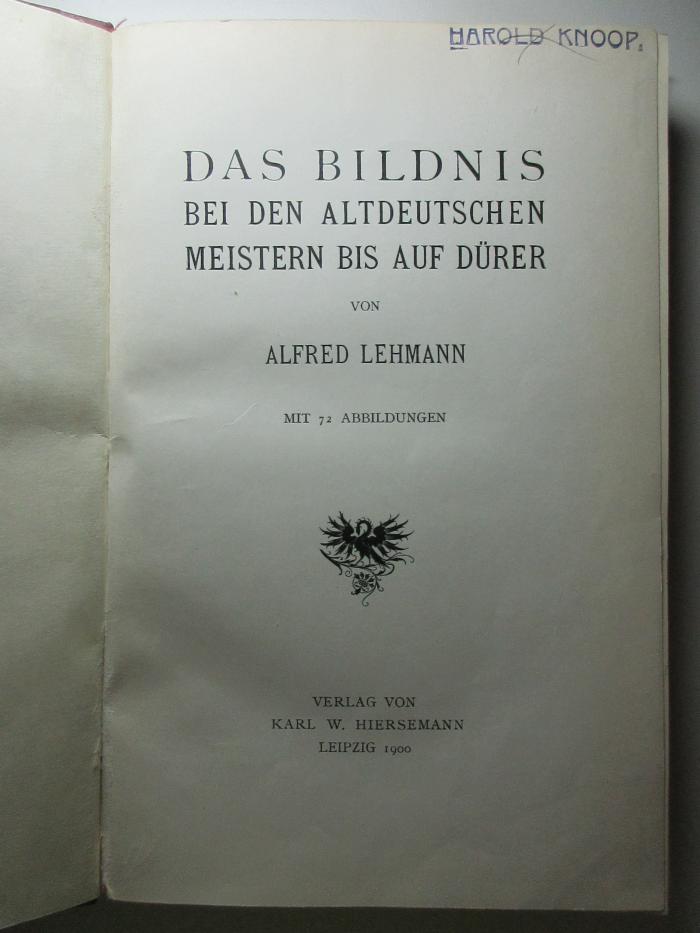 12 H 353 : Das Bildnis bei den altdeutschen Meistern bis auf Dürer (1900)