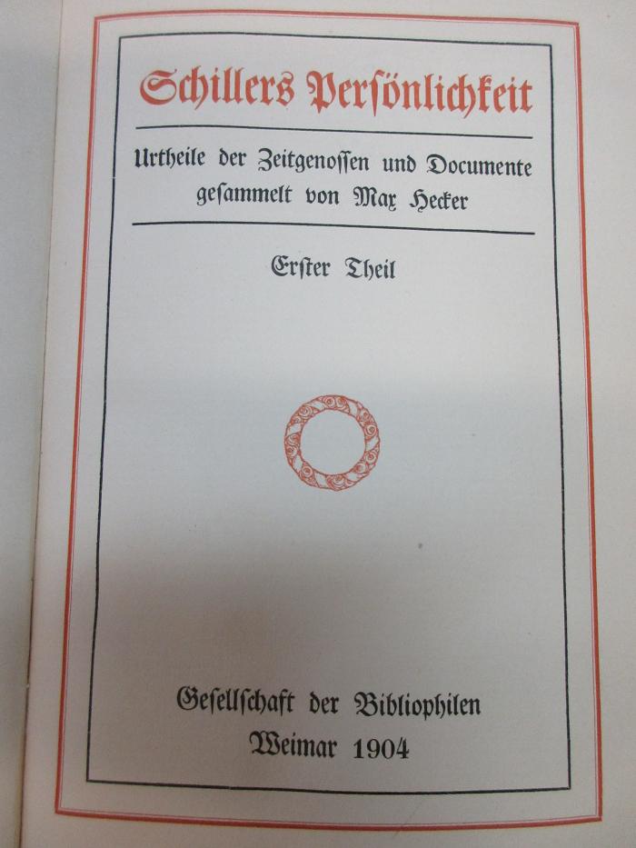12 L 64-1 : Schillers Persönlichkeit : Urtheile der Zeitgenossen und Documente (1904)