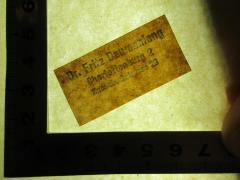- (Daumenlang, Fritz), Stempel: Name, Ortsangabe; 'Dr. Fritz Daumenlang
Charlottenburg 2
Knesebeckstrasse 29'. 