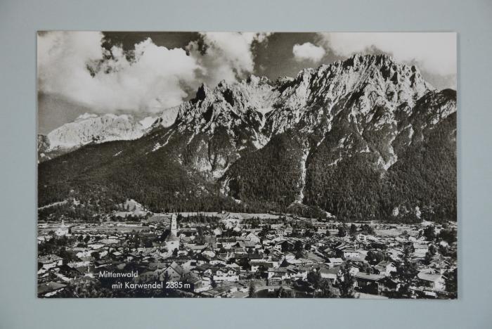 -, Fotografie: Ortsangabe; 'Mittenwald im Karwendel 2385 m'