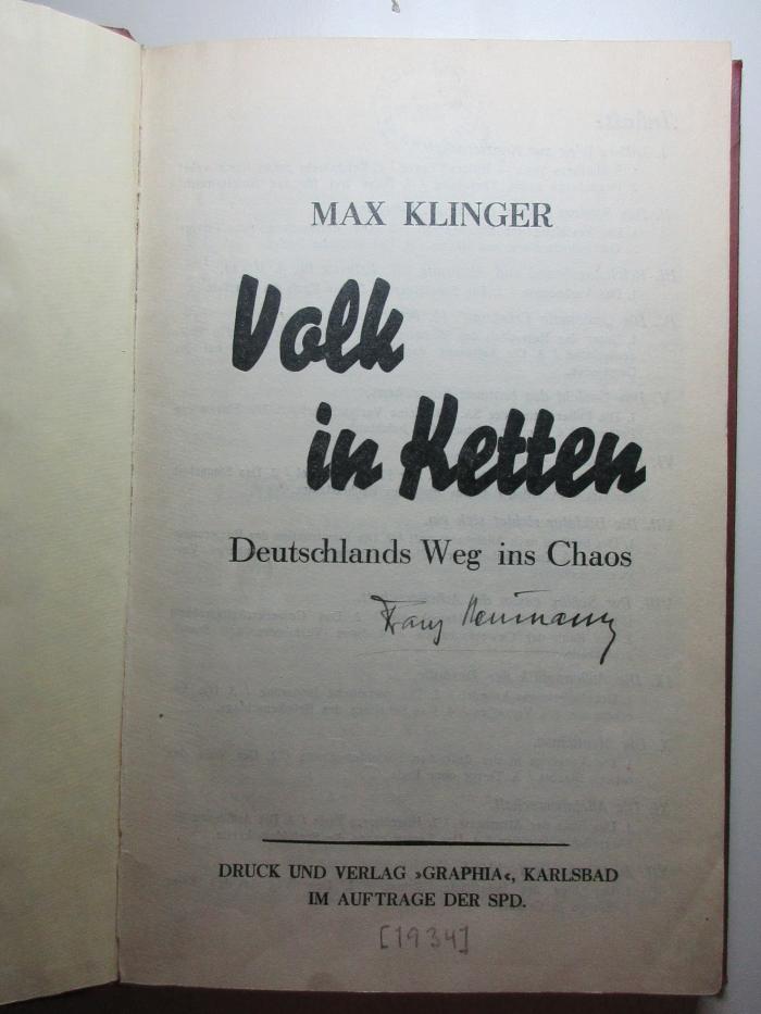 13 F 319 : Volk in Ketten : Deutschlands Weg ins Chaos (1934)