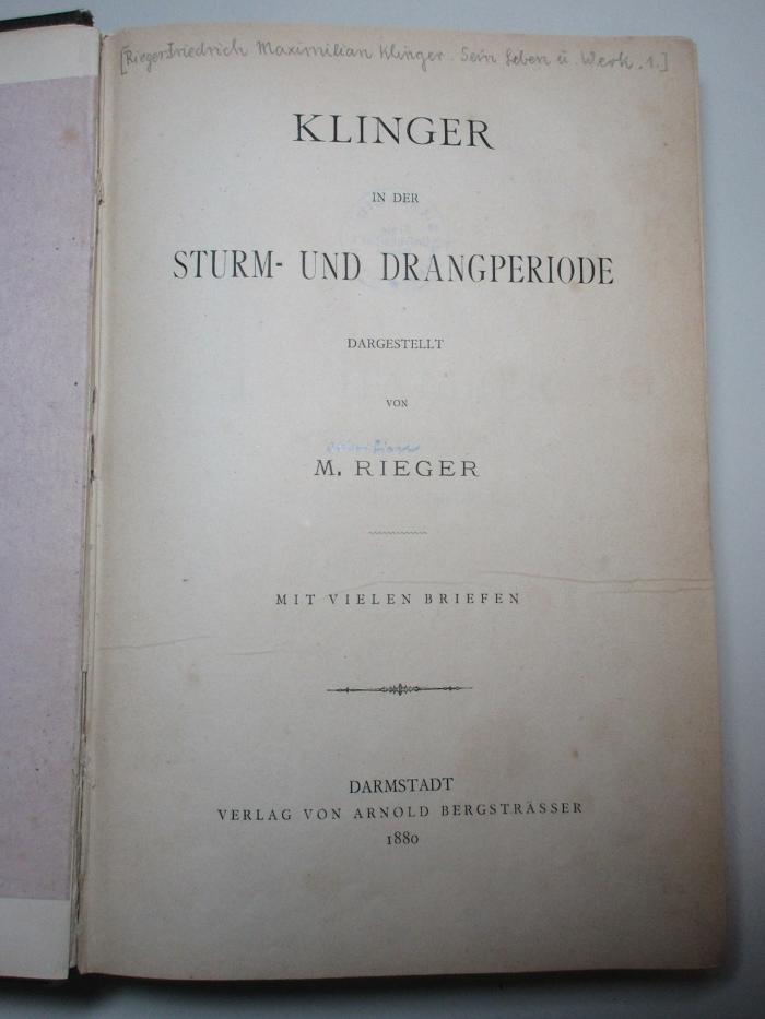 13 L 5-1 : Klinger in der Sturm- und Drangperiode (1880)