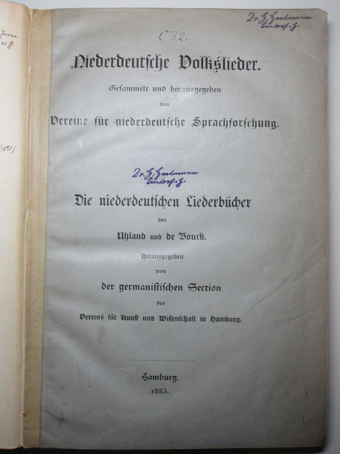 13 L 338 : Die niederdeutschen Liederbücher (1883)