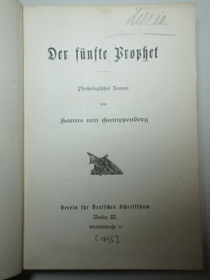 13 L 392 : Der fünfte Prophet : psychologischer Roman (1895)