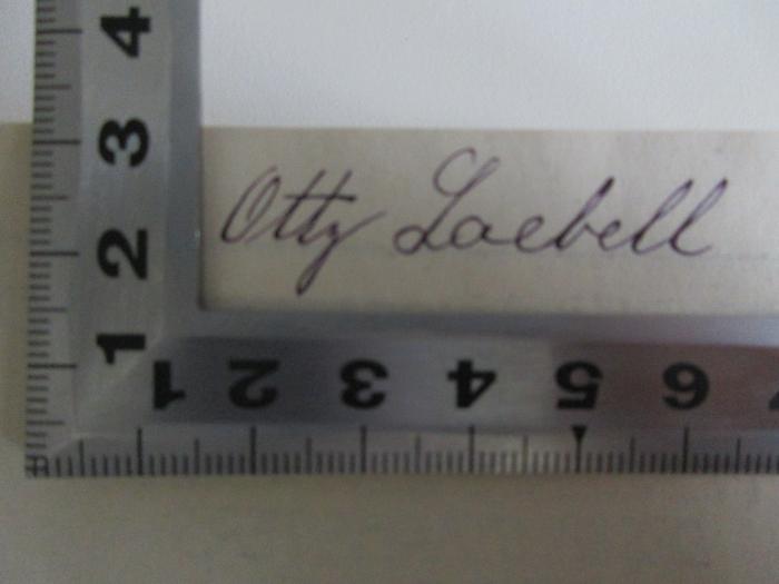 - (Laebell, Otty), Von Hand: Autogramm; 'Otty Laebell'. ;13 L 117 : Schloss Nornepygge : der Roman des Indifferenten (1908)